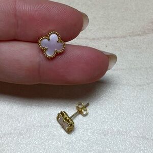 Pink and Gold Four Leaf Clover Earrings